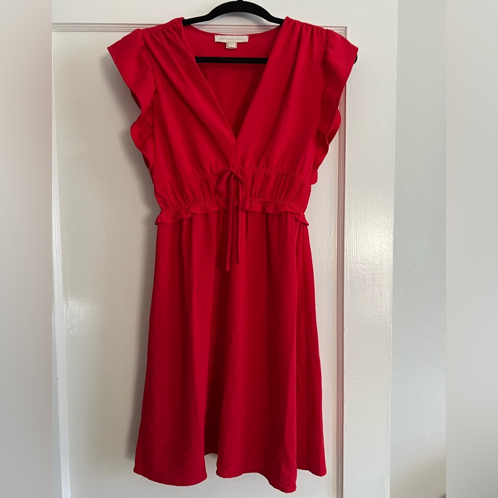 monteau Los Angeles red dress with ruffled cap sleeves